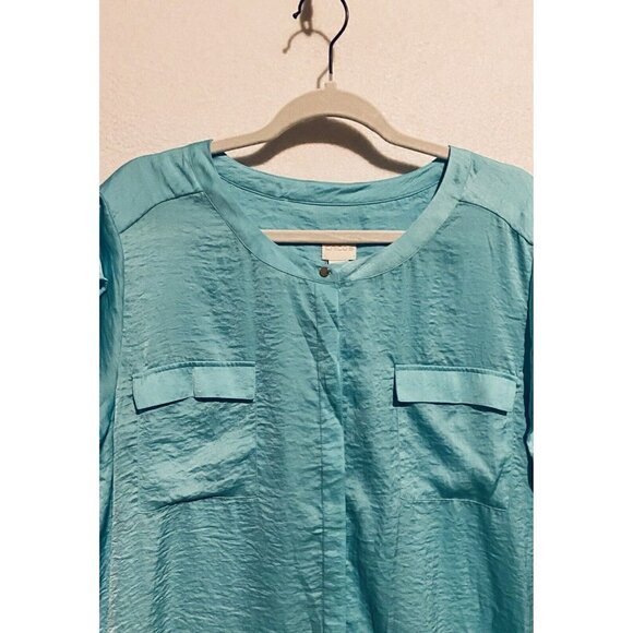 Chicos 3 Womens XL 16 Button Front Flap Pockets Short Sleeve Silky Textured - Picture 3 of 9